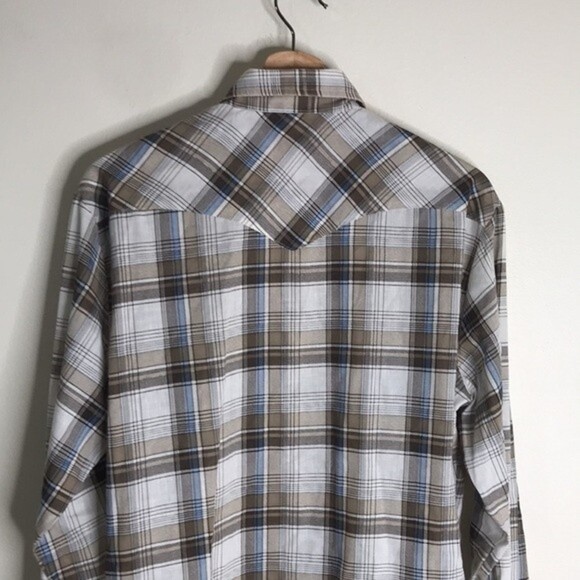 Vintage round up western plaid pearl snap button long sleeve shirt size large - Picture 12 of 14
